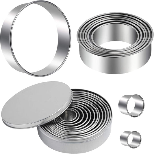 Round Cookie Cutters Set 12 Pieces Bistcuit Cookie Cutters Circle Pastry Cutters Round Donut Ring Molds for Baking for Pastries Doughs Doughnuts