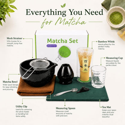 Matcha Tea Set – Traditional Japanese Matcha Kit with Bamboo Whisk (Chasen), Bowl (Chawan), Scoop (Chashaku) & Holder – Premium Matcha Starter Set for Beginners & Tea Lovers