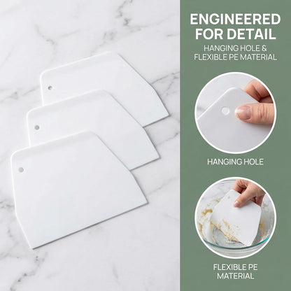 3-Piece Trapezoidal Plastic Scraper, Multi-Function Kitchen Tool, Bench Scraper, Dough Scraper, for Kitchen Restaurant, Flat Top Griddle Baking, Bread, Pizza, White (6.1x4.1 Inches)