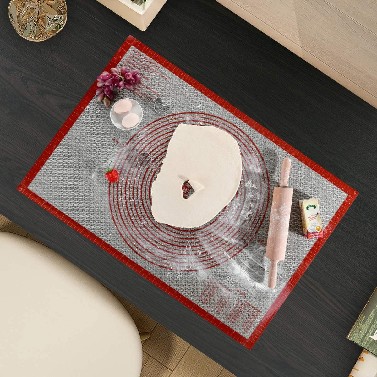 Non-slip Silicone Pastry Mat Extra Large with Measurements 28''By 20'' for Silicone Baking Mat, Counter, Dough Rolling, Oven Liner,Fondant/Pie Crust By Folksy Super Kitchen Red