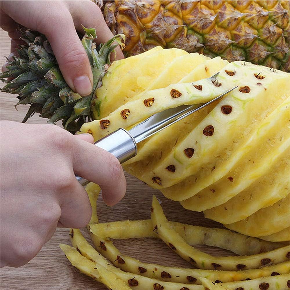 Wixine 2Pcs Stainless Steel Pineapple Peeler Remover Fruit Slicer Eye Cutter Kitchen Tools