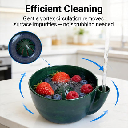 Self Spinning Ceramic Berry Washing Bowl, Berry Bowls with Holes Ceramic, 360° Rotating Fruit Strainer, Integrated Rapiddrain Base, for Fruits, Vegetables, Berries (1Pcs)
