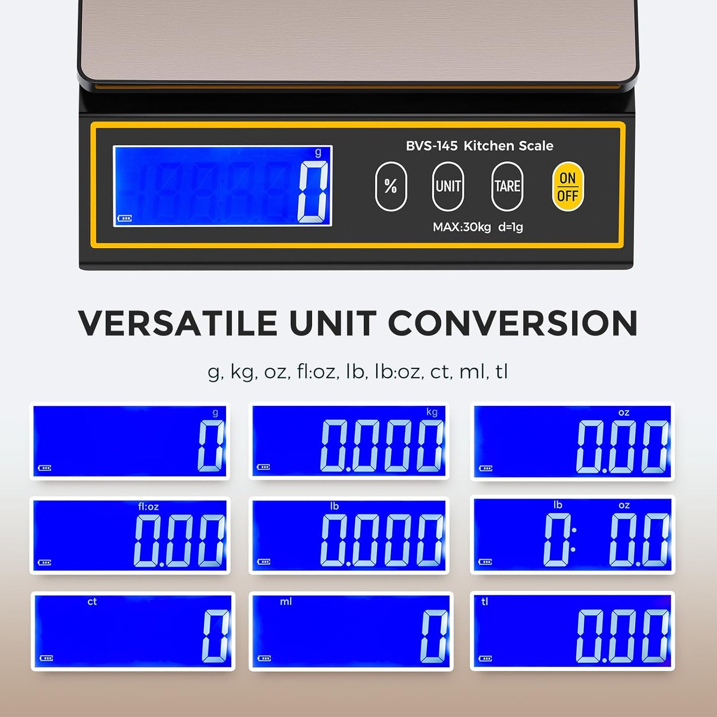 Bonvoisin Baking Scale with Percentage Weighing Function 66lb/ 30kg Large Digital Kitchen Scale for Candle, Soap and Sourdough Bread Making Rechargeable Food Cooking Scale