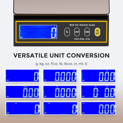 Bonvoisin Baking Scale with Percentage Weighing Function 66lb/ 30kg Large Digital Kitchen Scale for Candle, Soap and Sourdough Bread Making Rechargeable Food Cooking Scale