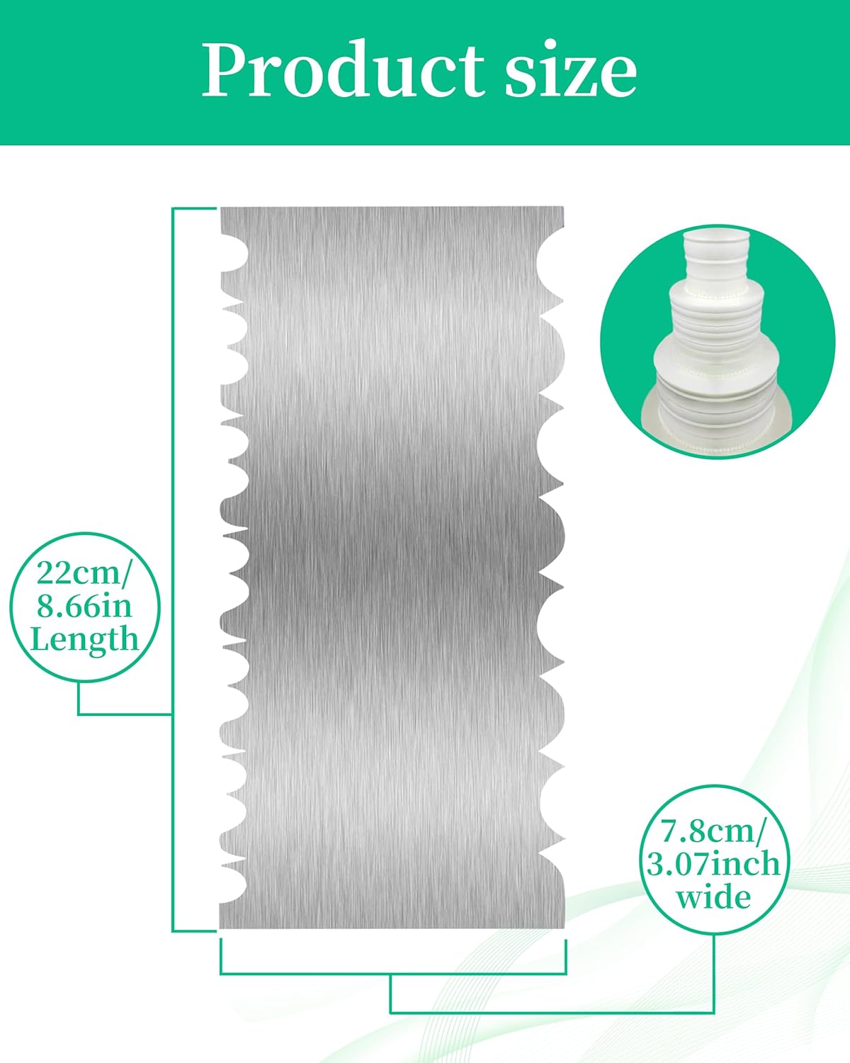 Cake Scraper Smoother Cake Decorating Supplies Kit 8.6 Inch Metal Bench Scraper for Baking Buttercream Smoother Stainless Steel Frosting Cake Comb Edge Side Jagged Comb for Cream Cake-1
