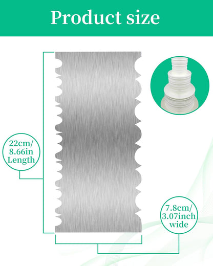 Cake Scraper Smoother Cake Decorating Supplies Kit 8.6 Inch Metal Bench Scraper for Baking Buttercream Smoother Stainless Steel Frosting Cake Comb Edge Side Jagged Comb for Cream Cake-1