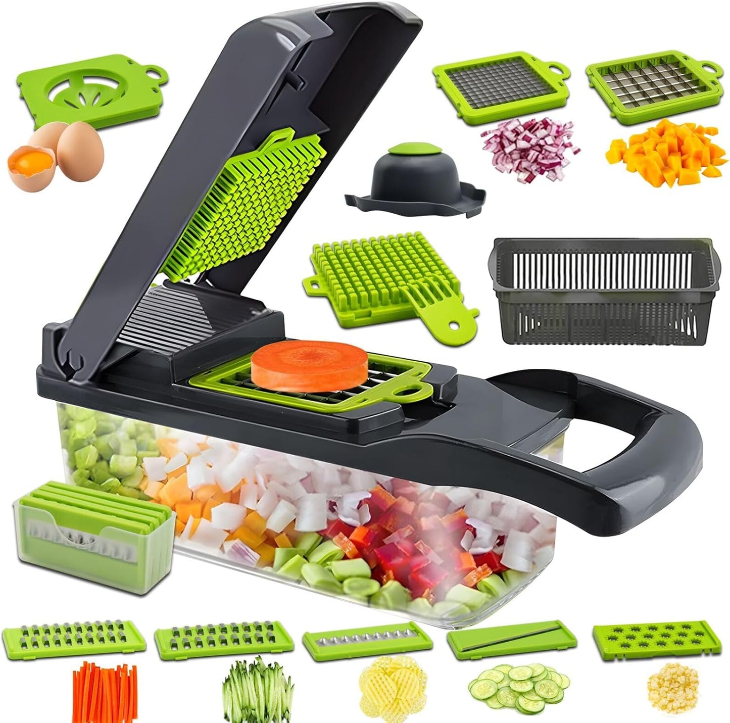 Vegetable Chopper, 14-in-1 Mandoline Slicer, Multifunctional Veggie Chopper, Potato Chopper, Vegetable Dicer, Food Chopper with Container, Chopper Vegetable Cutter with 7 Blades Kitchen Essentials