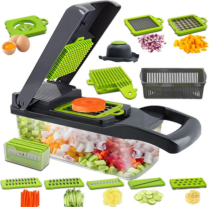 Vegetable Chopper, 14-in-1 Mandoline Slicer, Multifunctional Veggie Chopper, Potato Chopper, Vegetable Dicer, Food Chopper with Container, Chopper Vegetable Cutter with 7 Blades Kitchen Essentials