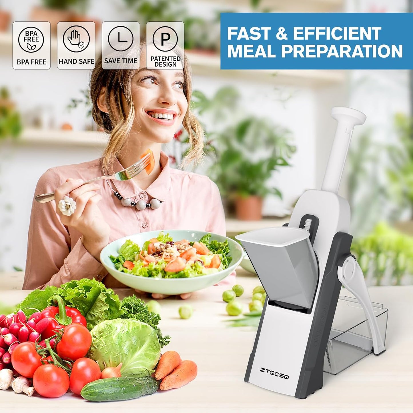 5 in 1 Safe Mandoline Slicer for Kitchen, Safe Vegetable Chopper, Paring Knife, Adjustable Thickness, Easy to Clean, Vegetable Slicer, Slicing, Strips, Shredding, Dicing,Chop (Tropical Orange)
