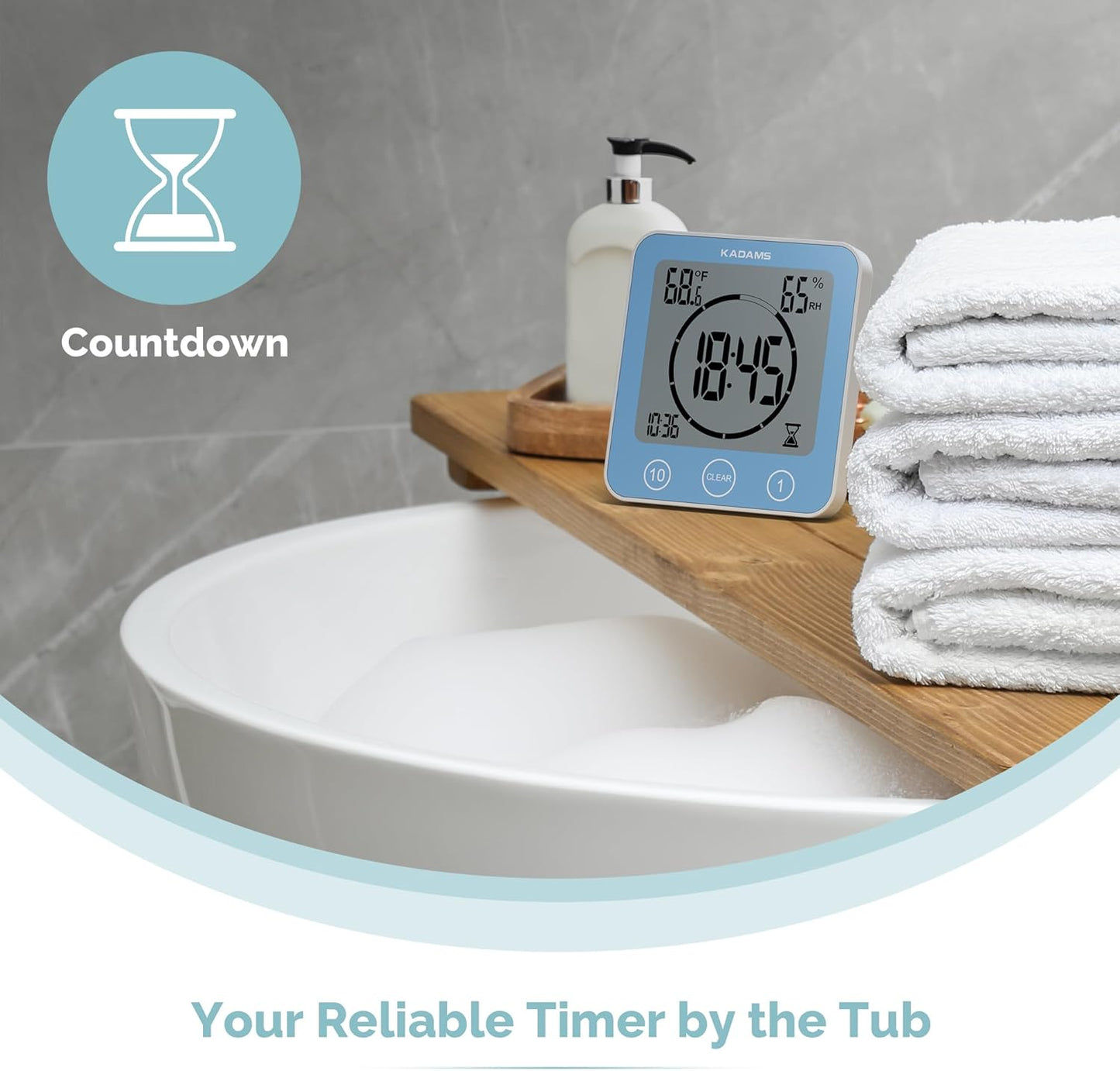KADAMS Shower Clock Waterproof Bathroom Timer – Digital Wall Clock with Countdown, Magnetic Kitchen Clock with Temperature & Humidity, Suction Cup for Kids Shower Spa Cook Bath (Black)