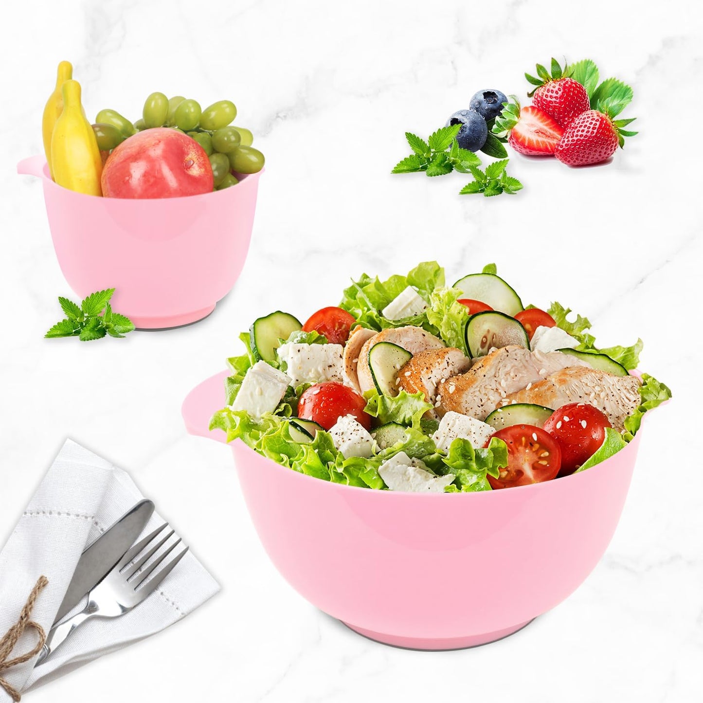 BoxedHome Green Ombre Nesting Plastic Mixing Bowl Set With Pour Spout, Microwave and Dishwasher Safe, BPA free Non-Slip Base, Set of 4 Size 1.7, 2.5, 3.5 and 4.5qt, Great for Prepping, Baking, Cooking