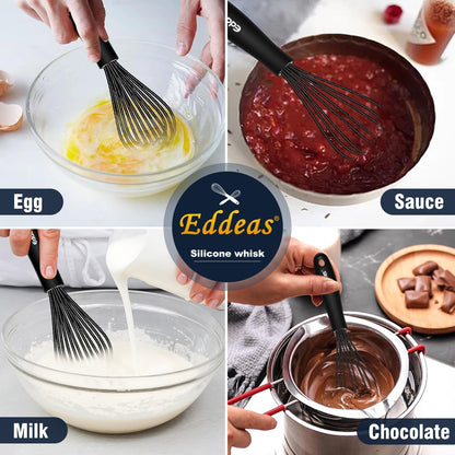 Whisks For Cooking - 500 °F Heat Resistant Silicone Whisk, Heavy Duty 7",9"&11inch Non-Scratch Balloon Kitchen Wisk tool Set, for cooking Wisking, Blending, Beating, Stirring, 3 Piece Black