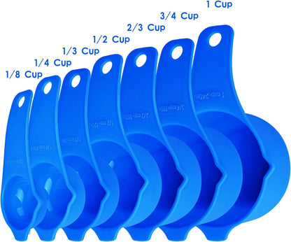 Plastic Measuring Cups and Spoons Set 15, Purple Dry & Liquid 7 Measuring Cups & 7 Measuring Spoons with Leveler, Metric & US Kitchen Measure Cups Spoons for Cooking & Baking