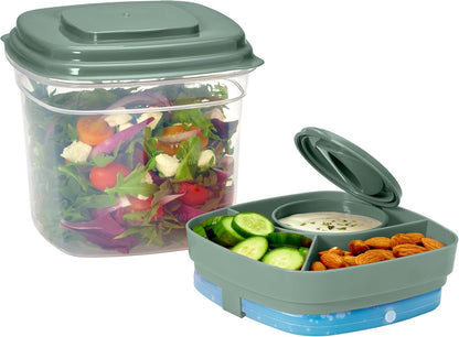 Rachael Ray Salad Container For Lunch, Salad Lunch Container For Adults, Salad Bowl Kit With Compartments For Salad Dressing & Toppings, Includes Ice Pack