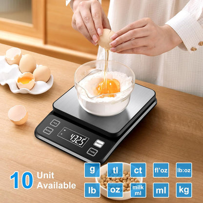 22lb Waterproof IPX67 Kitchen Scale with 0.1g/0.001oz High Precision, Diyife Large Stainless Steel Food Scale, 10 Unit, Washable, Hangable, USB Rechargeable, LCD Display, for Cooking, Baking