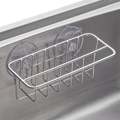 TESOT Sink Caddy Sponge Holder for Kitchen Sink Dish Cloth Hanger 2 Suspension Options(Suction Cups and Adhesive Hook), SUS304 Stainless Steel, Silver