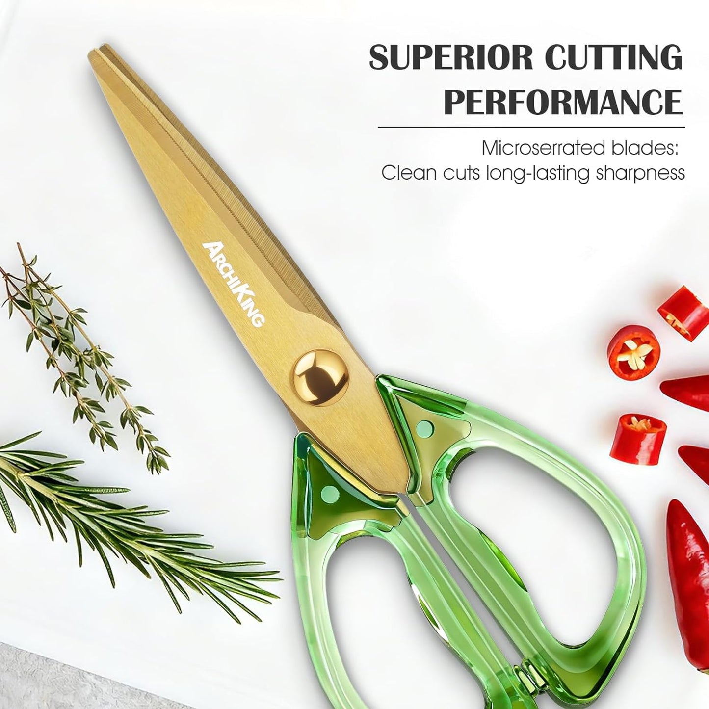 Heavy Duty Kitchen Scissors, Titanium Coated All Purpose Shears - Extra Sharp Detachable Blades for Poultry, Chicken Bones, Meat, Vegetables, Herbs | Micro Serrated & Ergonomic Handle