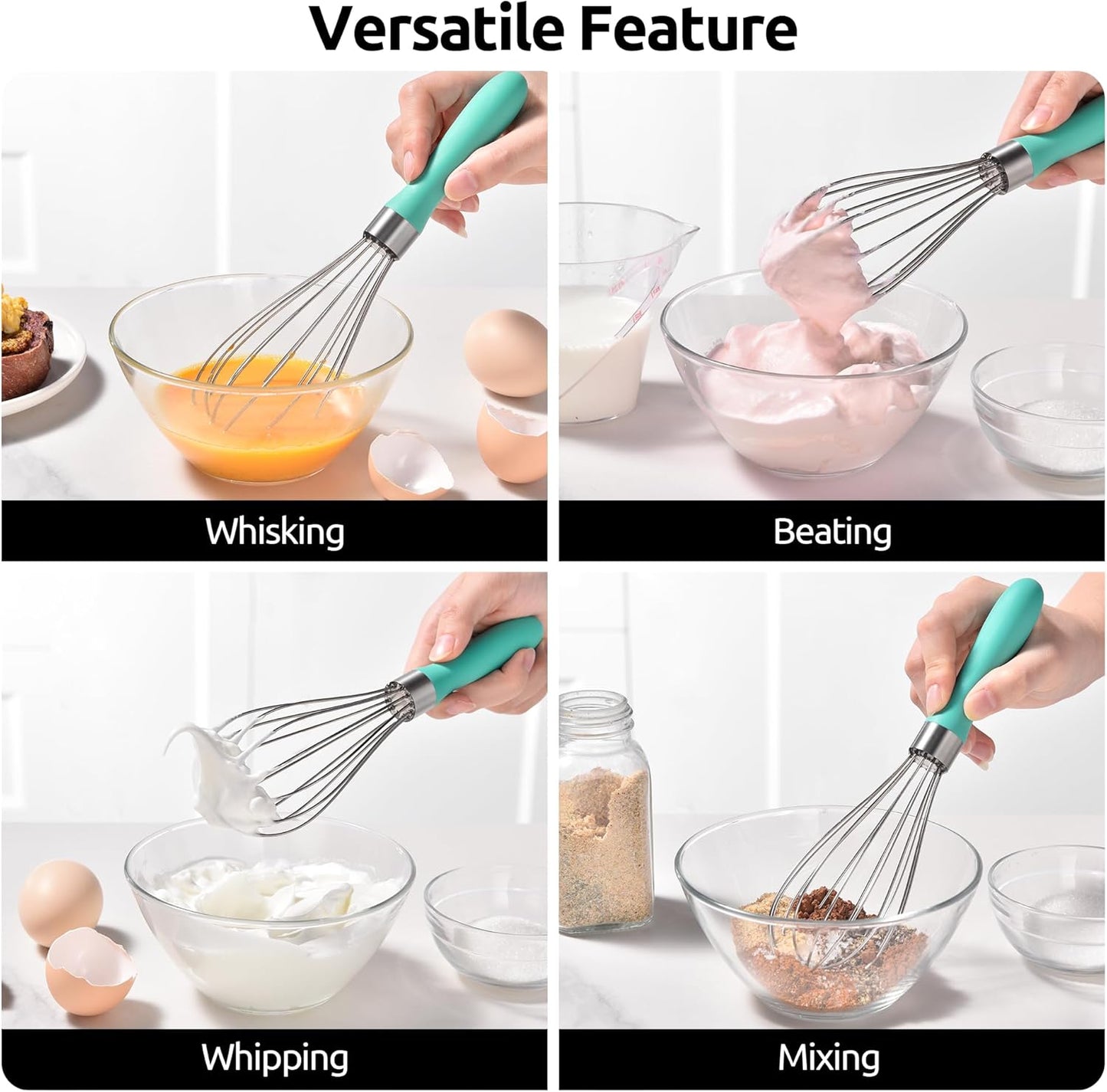U-Taste 7" Mini Whisk for Cooking: 18/8 Stainless Steel Small Metal Kitchen Wisk, Tiny Hand Mixing Tool for Coffee, Egg, Sauce, 6-Wires Compact Head for Baking, Beating in Bowl, Mug, Jar (Set of 2)