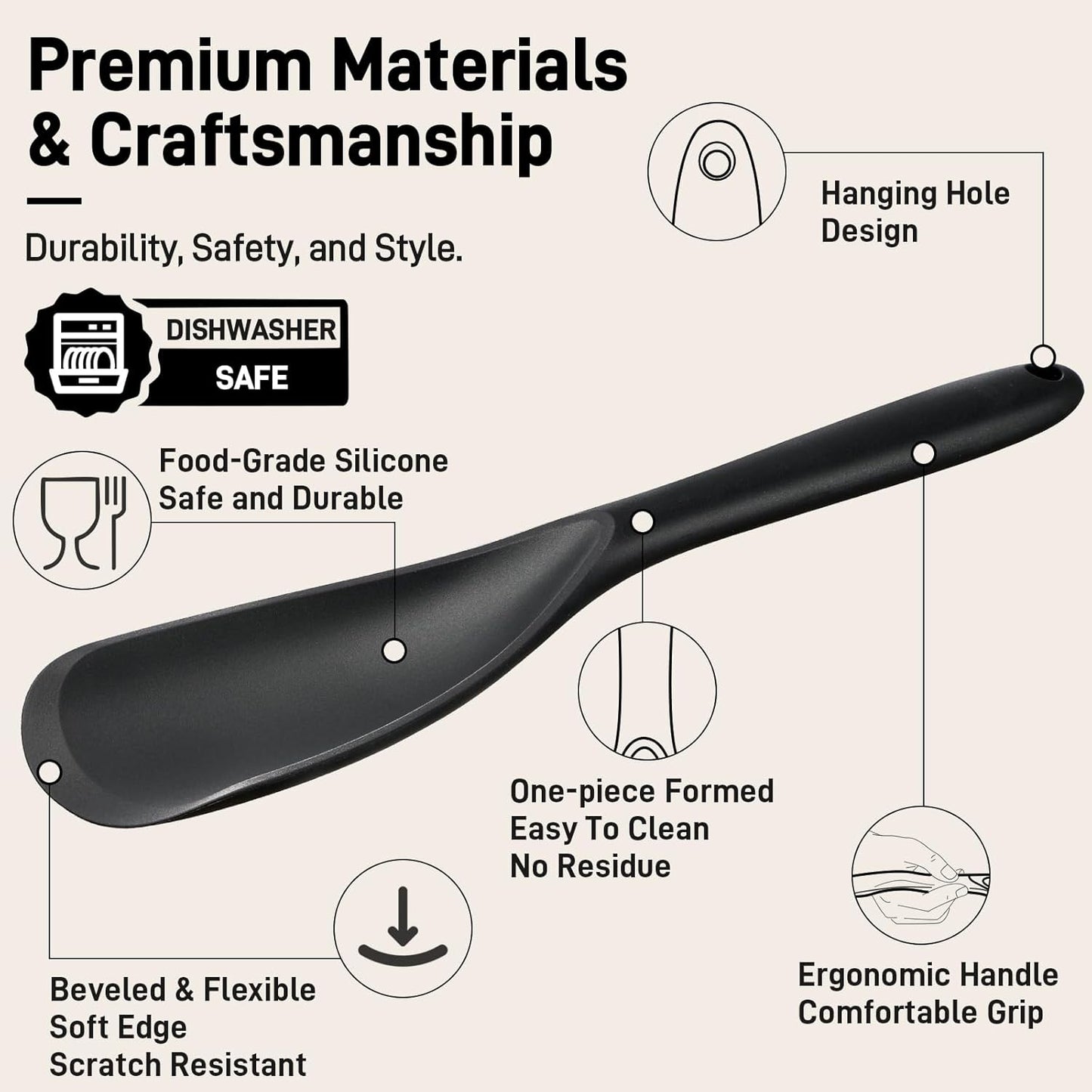 3 PACK Silicone Cooking Spatula & Spoon for Nonstick Cookware, Multifunction Spoonula for Baking, Cooking, Serving, Mixing, Stirring, Scoop, Scrape - One-Piece Formed, Sturdy BPA-Free, Dishwasher Safe