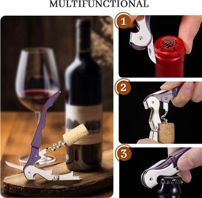 HYZ 2-Pack Wine Opener Waiter Corkscrew, Professional Wine Key for Servers, Bartender, with Foil Cutter, Manual Wine Bottle Opener Double Hinged (Black)