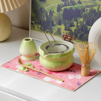 DWEHIXBUY Matcha Kit 7-Pcs matcha whisk set, Measuring Spoon, Japanese Tea Making Tools,Cha, tea bowl, pink matcha set (rosy)