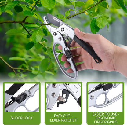 Premium Germany Pruning Shears, Work 3 Times Easier, Pruners Heady Duty, Sharp Garden Clippers Cut Fresh Flower, Hedge, Herb, Indoor Plants, Gardening Tools Scissors, Arthritis Weak Hand Snips