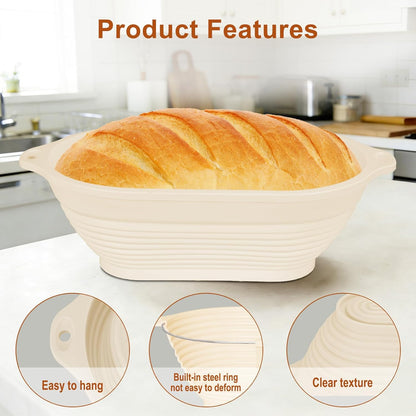 Sourdough Starter Kit with Banneton Bread Proofing Basket, 9” Round Banneton with Liner, 24 oz Starter Jar, Bread Lame, Dough Whisk & Sourdough Baking Supplies