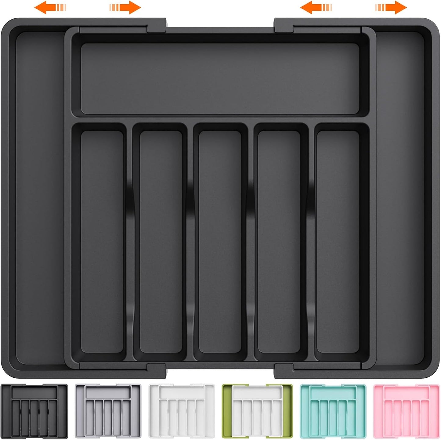 Lifewit Silverware Drawer Organizer, Expandable Utensil Tray for Kitchen, BPA Free Flatware and Cutlery Holder, Adjustable Plastic Storage for Spoons Forks Knives, 11-18 x 14", Black