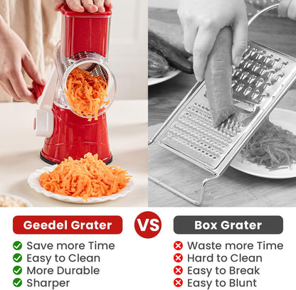 Rotary Cheese Grater Hand Crank Cheese Shredder with 3 Stainless Steel Blades, Rotary Grater, for Fresh Cheese, Vegetable, Nuts,Non-slip Suction Base, Black