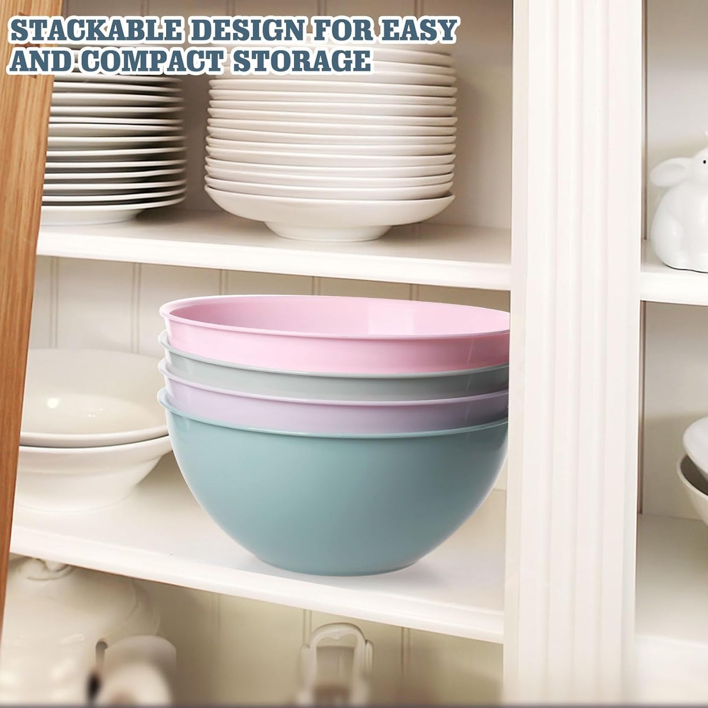 Greentainer 4-Piece Plastic Mixing Bowl Set with Lids for Kitchen, 67oz Lightweight Storage Bowls, Large Salad Bowls for Baking, Prepping, Cooking and Serving Food, Dishwasher & Microwave Safe