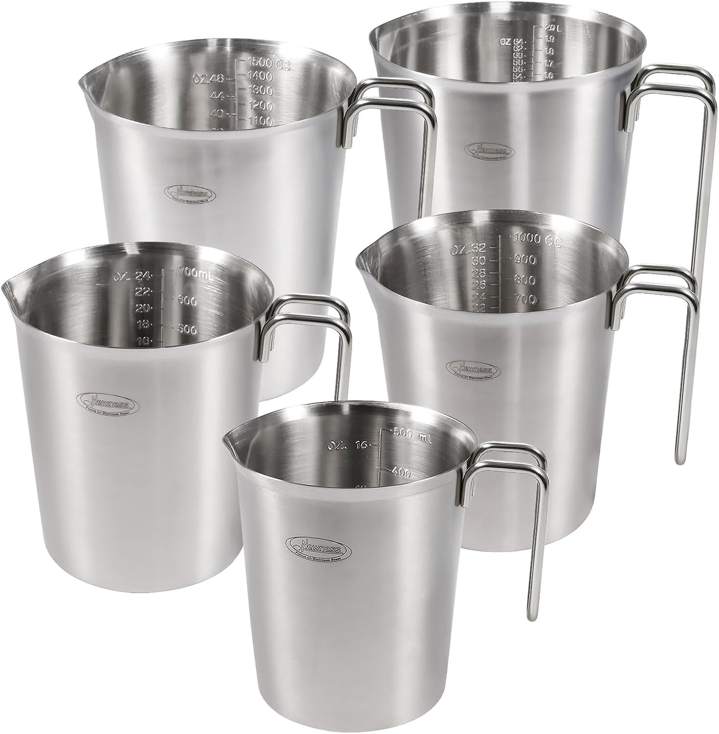 Newness Stainless Steel Measuring Cup, Metal Measuring Cup with Handle (Upgraded, 3 Marking Including Cup/ML/Ounce Scale), 16 Ounces (0.5 Liter, 2 Cup)