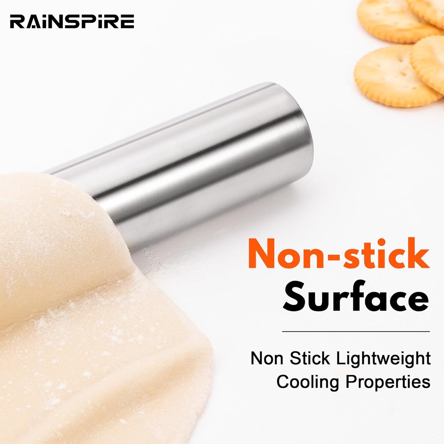Rainspire Rolling Pins for Baking 304 Stainless Steel Dough Roller Perfect Baking Supplies Kitchen Essentials for Baking, Fondant, Pizza Dough Roller, Dumpling