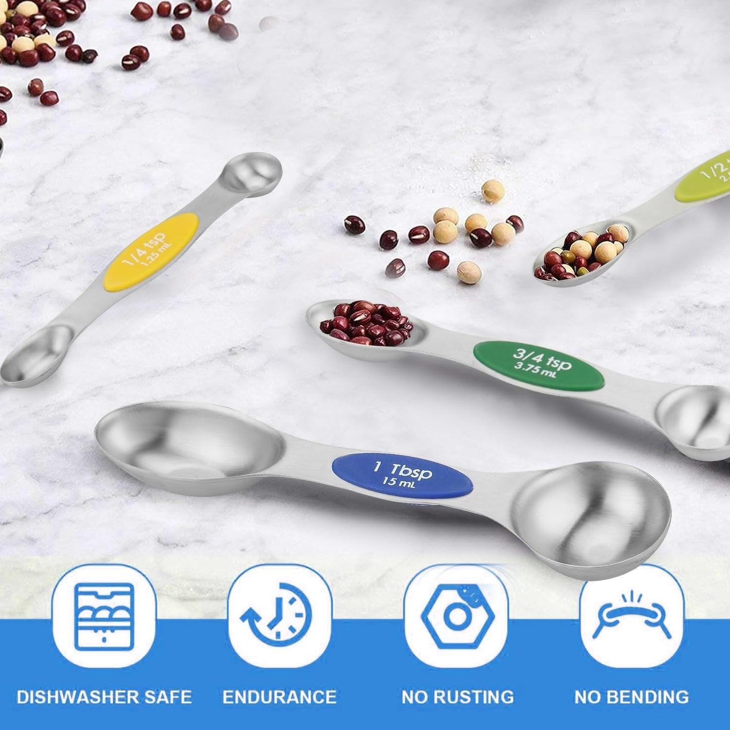 Set of 8 Stainless Steel Magnetic Measuring Spoons Set with Leveler,Dual Sided Stackable Steel Metal Teaspoons for Baking & Cooking Kicchen Accessories (Color)