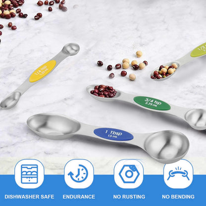 Set of 8 Stainless Steel Magnetic Measuring Spoons Set with Leveler,Dual Sided Stackable Steel Metal Teaspoons for Baking & Cooking Kicchen Accessories (Color)