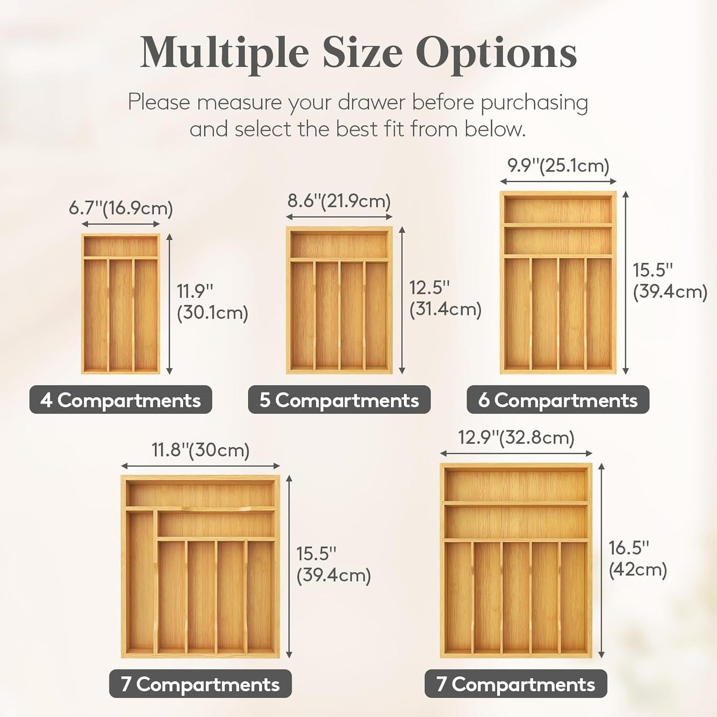 Lifewit Silverware Drawer Organizer, Utensil Tray for Kitchen, Flatware and Cutlery Holder, Storage for Spoons Forks Knives, 6.7 x 12", Natural
