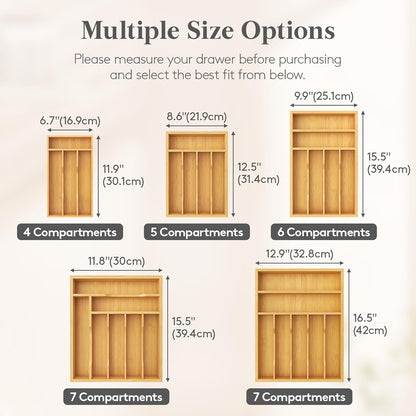 Lifewit Silverware Drawer Organizer, Utensil Tray for Kitchen, Flatware and Cutlery Holder, Storage for Spoons Forks Knives, 6.7 x 12", Natural