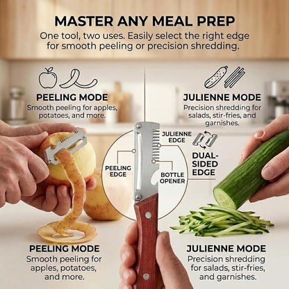 Julienne Peeler - Multi-Functional Vegetable Peeler, 2.5mm (0.1") Thickened 420 Stainless Steel with Glide-Path Zero-Pressure Cutting & Bottle Opener For Fruit Veggie Peeler (B)