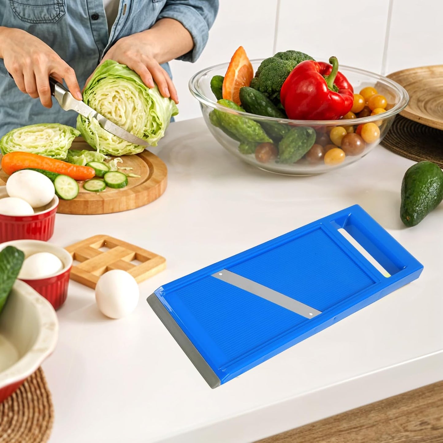 Mini Mandoline Slicer,Portable Vegetable Slicer Handheld with Stainless Steel Blade, Hand Held Slicers for Vegetables, Fruits, Potatoes, Cheese, Carrots, Quick Uniform Slice,Blue