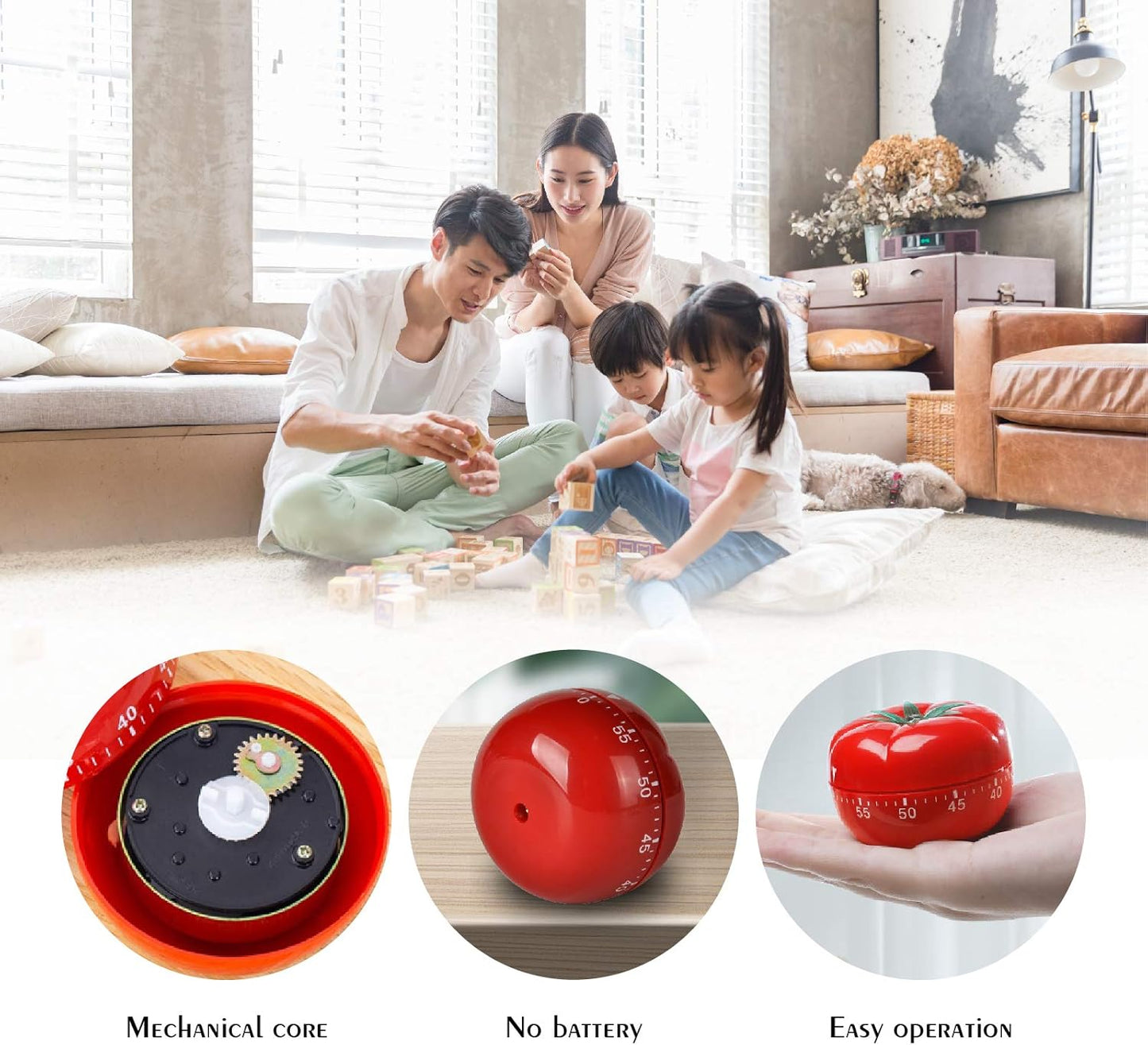 Jayron JR-WG017 Kitchen Cooking Timer Tomato Cartoon Mechanical Countdown Hour Meter for Cooking Homework Baking Learning Body-Building