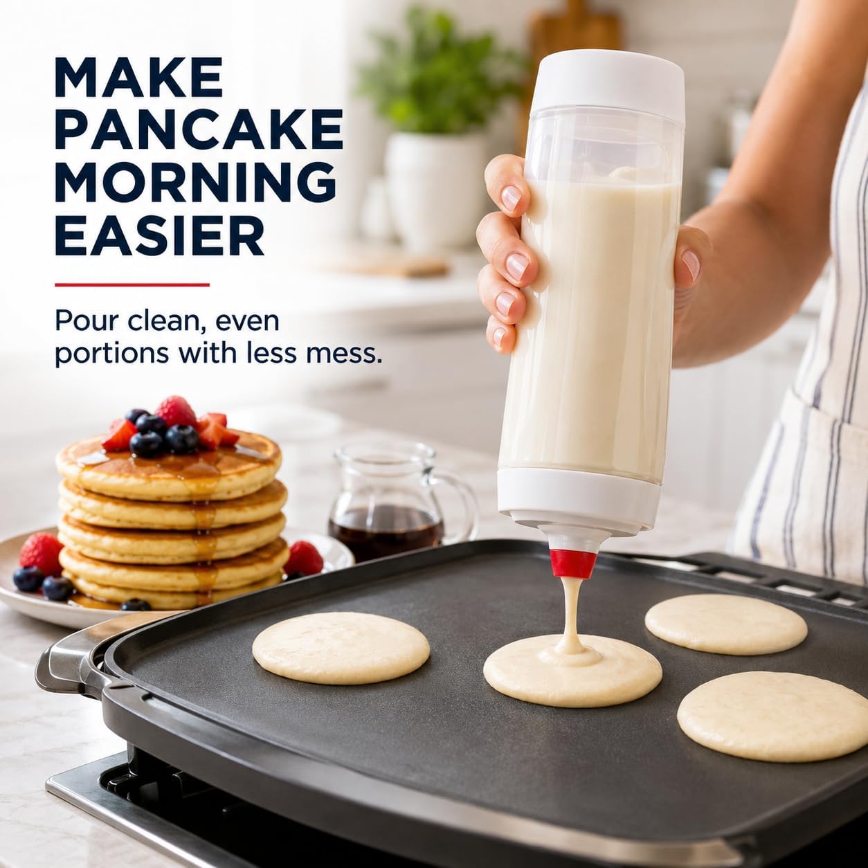 Pancake Batter Dispenser, Silicone Squeeze Pancake Mix Dispenser, Kitchen Pancake Batter Dispenser Bottle, Pancake Batter Mixer for Pancakes, Crepes, Waffle, Muffins, Cupcakes