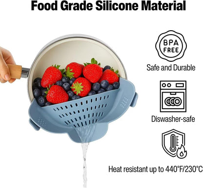 Silicone Pot Strainer, Emptycolor Adjustable Clip On Strainer for Pots Pans, Heat Resistant Pot Drainer, Kitchen Pasta Colander for Vegetables and Noodles (Grey)