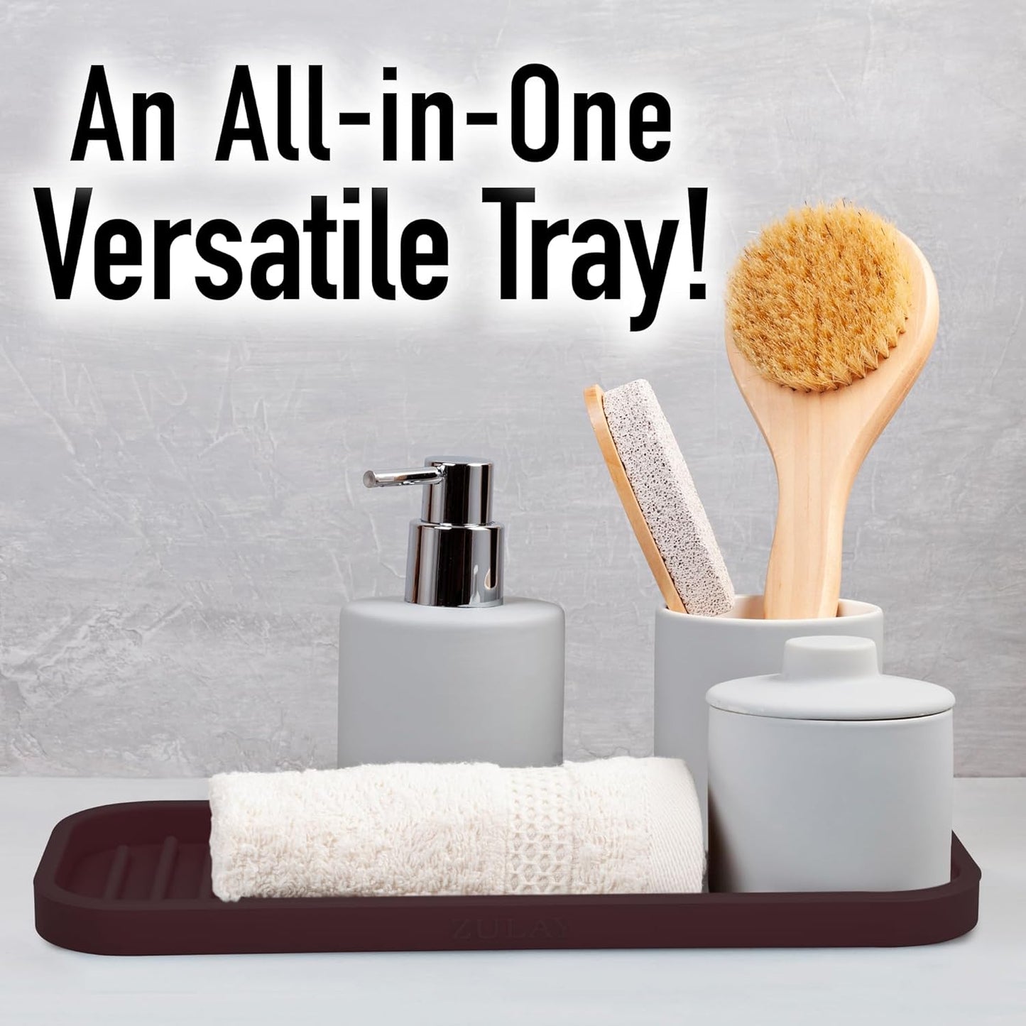 Zulay Kitchen (9x3.5in Sponge Holder for Kitchen Sink - Flexible Heavy-duty Multipurpose Sink Caddy - Counter Organizer for Kitchen, Bathroom, Makeup, Trinkets & More! (Grey)