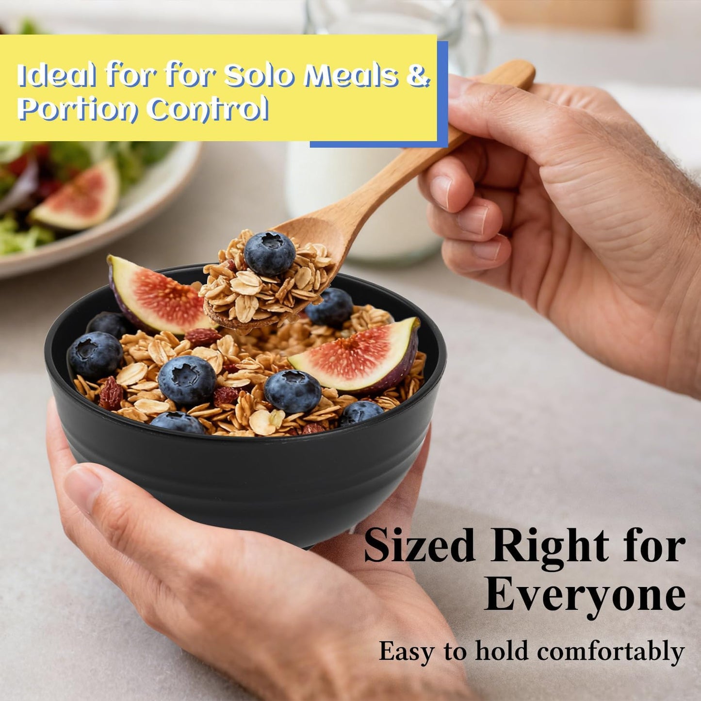 Wheat Straw Bowls Set with Lids, Unbreakable 40 OZ Cereal Bowls Set of 4, Salad Container for Lunch, Microwave & Dishwasher Safe Bowl Set for Kitchen, Picnic, RV, Camping, Multi
