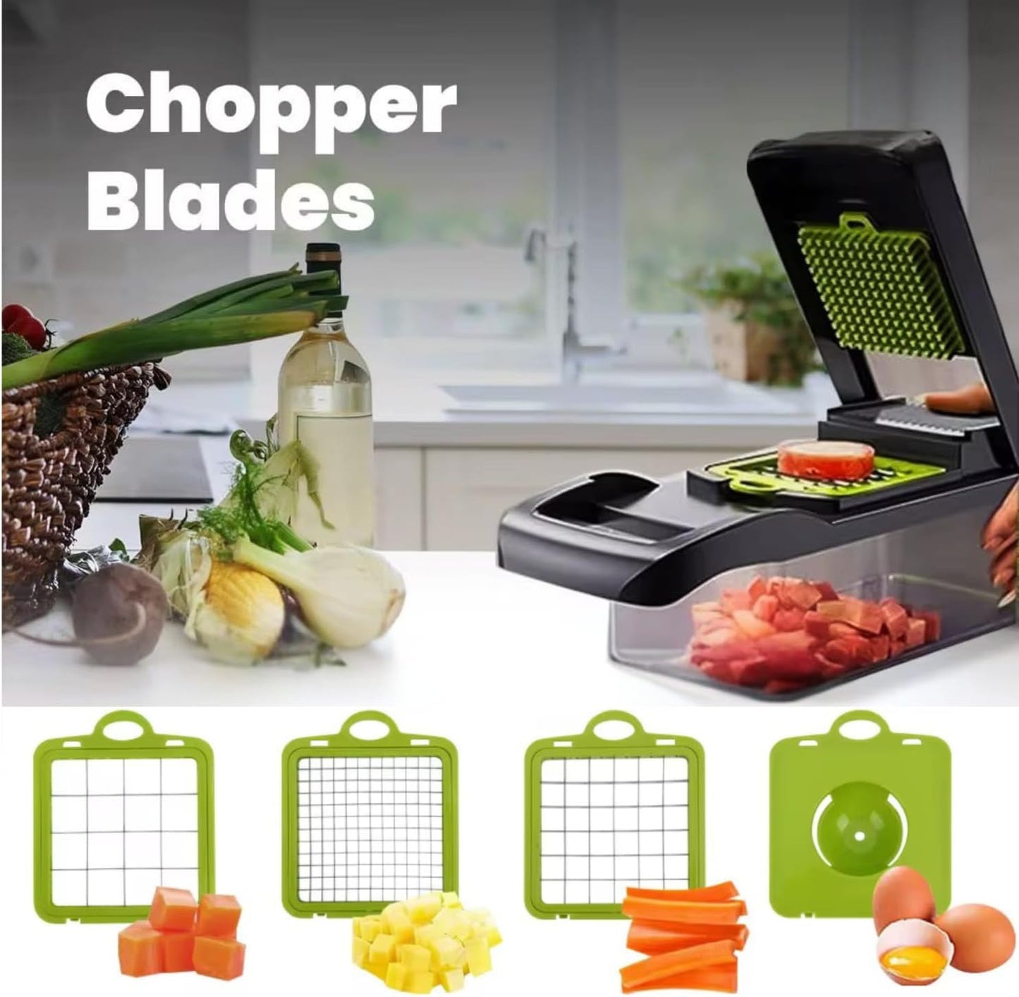 Vegetable Chopper Dicer with Container Cheese Grater Mandoline Slicer Cabbage Shredder French Fry Cutter Stainless Steel For Veggie Onion Potato Fruit Food,Manual Hand Cooking Gadget for kitchen