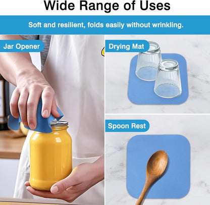4PCS Multi-Function Rubber Jar Opener – Silicone Bottle Lid Grippers for Seniors, Arthritis & Weak Hands – Kitchen Coasters Included