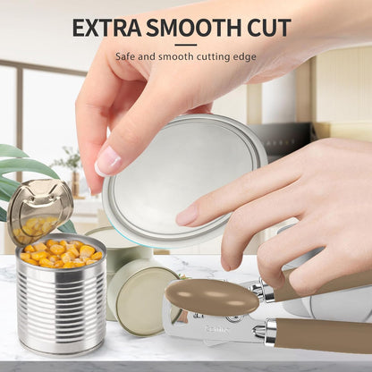 Safring Can Opener Manual, Heavy Duty Stainless Steel Smooth Edge Can Openers With Soft Touch Handle, Oversized Handheld Easy Turn Knob, Multi-Function Bottle Opener, Black