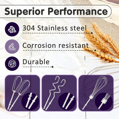 5 PCS Hand Mixer Attachments, Professional Hand Mixer Replacement Beaters, Whisk and Dough Hooks, Replacement Beaters Hand Mixer Compatible with KHM3 KHM5 KHM7 KHM9