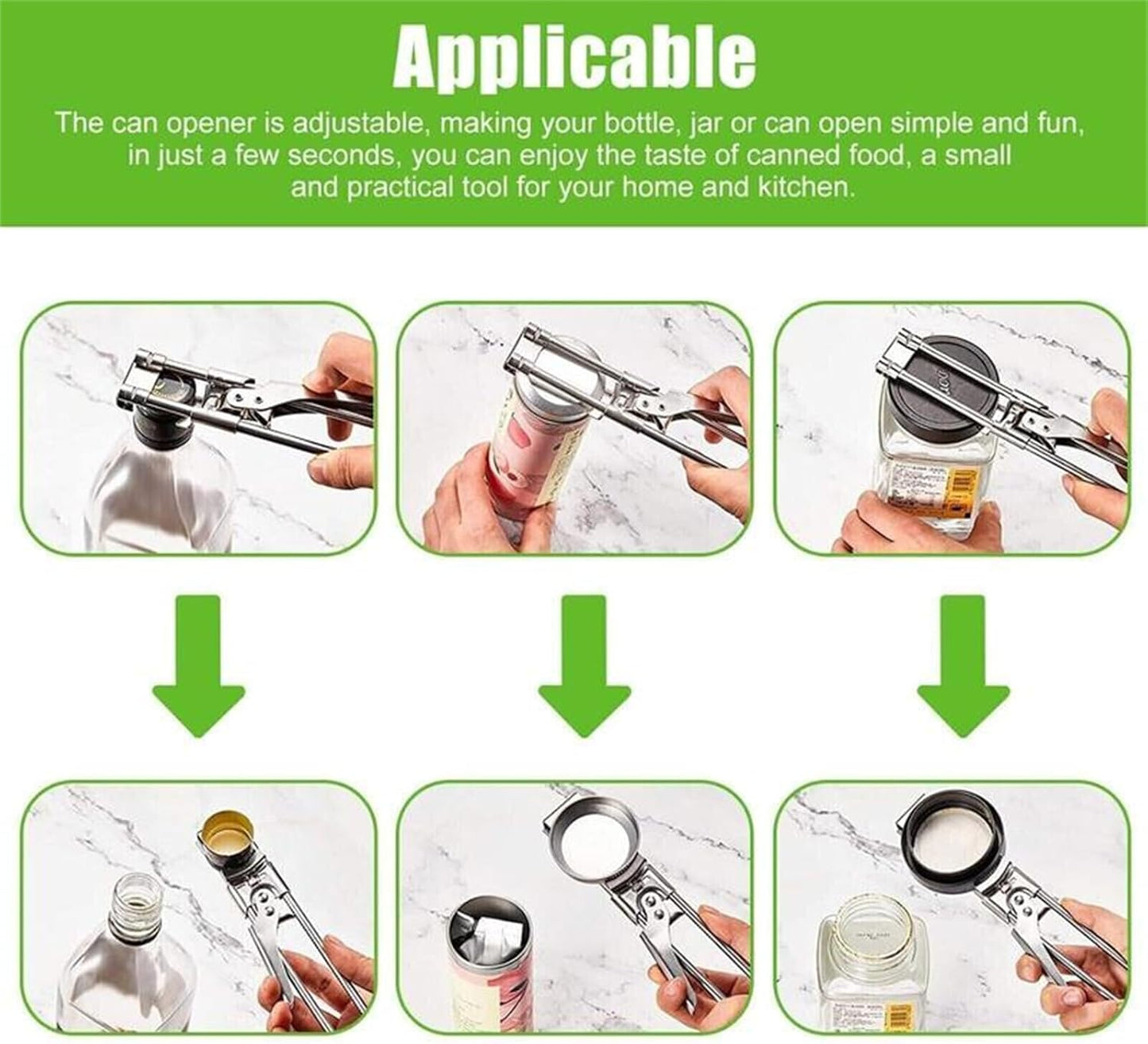 Adjustable Stainless Steel Jar Opener, Jar Opener for Weak Hands, Jar, Bottle, Can Lid Openers, Adjustable Multifunctional Stainless Steel Can Opener (Small+Large)
