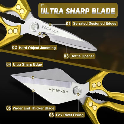 Dream Reach Poultry Shears, Heavy Duty Kitchen Shears with Serrated Edge, No Rust Spring Loaded, Multipurpose Stainless Steel Kitchen Scissors for Chicken, Bone, Meat, Turkey, Fish Thanksgiving Gifts