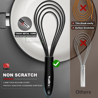 Walfos Whisk,304 Stainless Steel whisk,No-Rust 7+9+11inch Whisks for cooking Nice for Blending,Whisking,Beating.Heat resistant 600°F Dishwasher Safe. Heavy duty kitchen whisk.17.7+22.8+27.9cm -SILVER